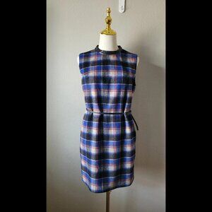 Vintage Mod Style Plaid Wool Shift Dress - Size S